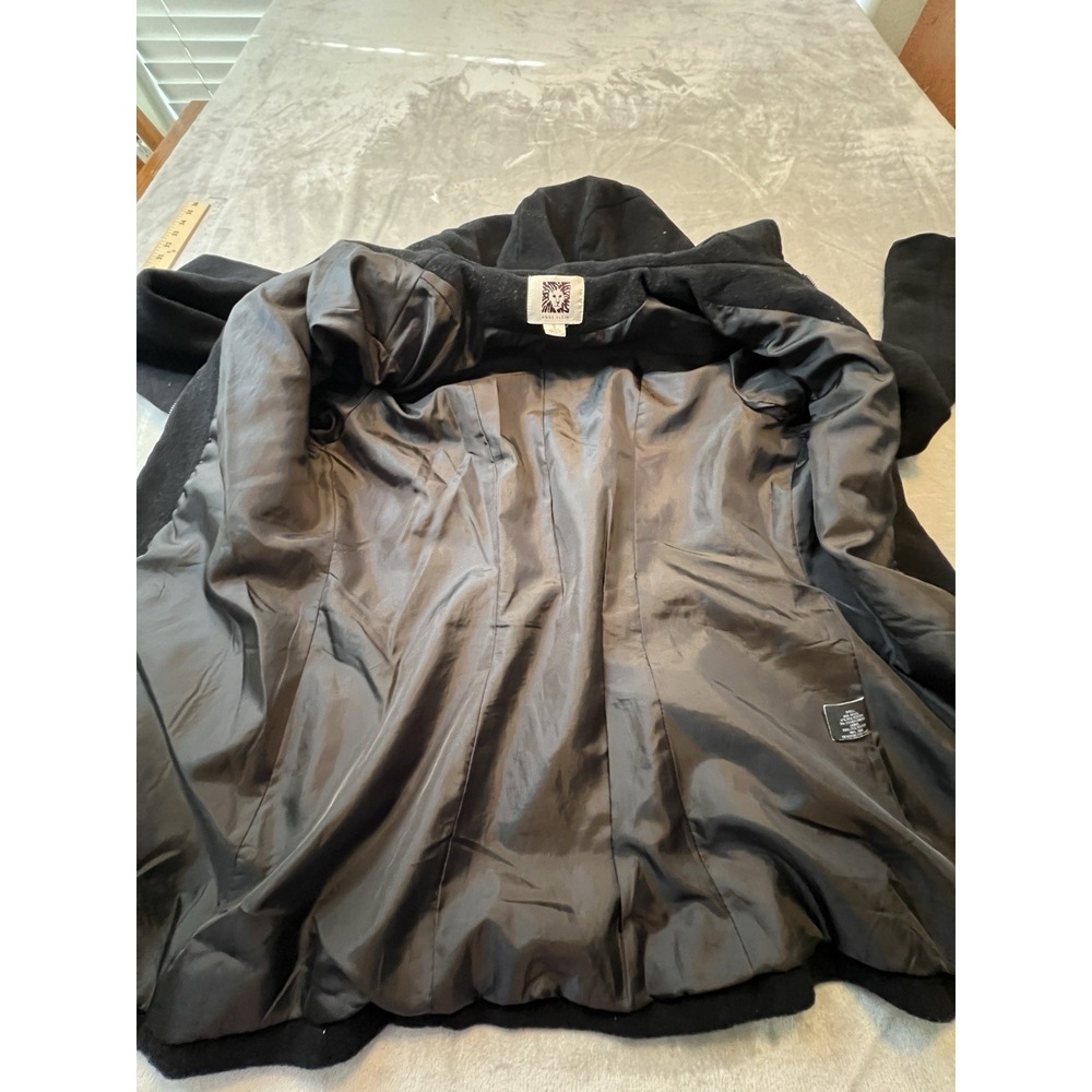 Anne Klein Womens Jacket S Black Hooded‎ Wool Blend CoatFull Zip Lined - Picture 2 of 9